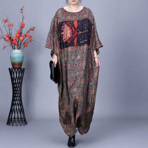 Bat Sleeves Printed Patchwork Winery Caftan