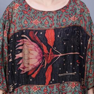 Bat Sleeves Printed Patchwork Winery Caftan