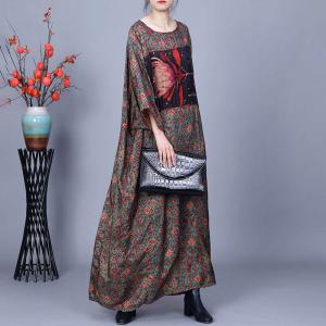 Bat Sleeves Printed Patchwork Winery Caftan