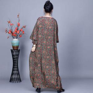 Bat Sleeves Printed Patchwork Winery Caftan