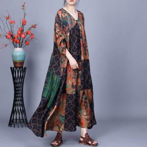 Colorful Printed Paisley V-Neck Loose Resort Dress