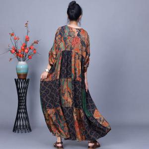 Colorful Printed Paisley V-Neck Loose Resort Dress