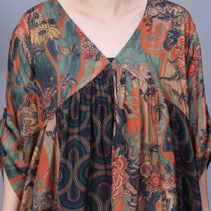 Colorful Printed Paisley V-Neck Loose Resort Dress