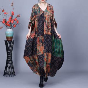 Colorful Printed Paisley V-Neck Loose Resort Dress