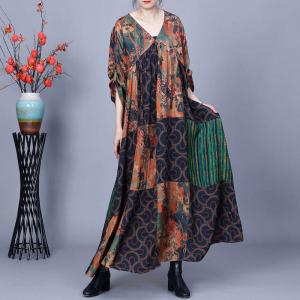 Colorful Printed Paisley V-Neck Loose Resort Dress