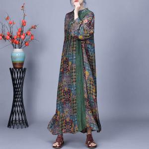 Colorful Dots Chinese Pankou Green Modern Qipao Dress