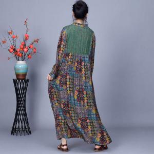 Colorful Dots Chinese Pankou Green Modern Qipao Dress