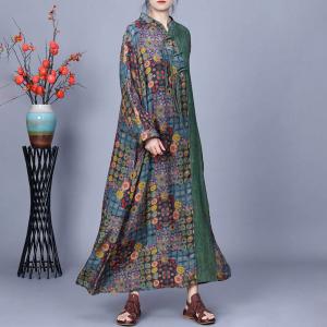 Colorful Dots Chinese Pankou Green Modern Qipao Dress