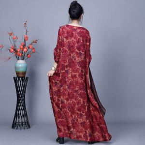 Red Floral Loose Flouncing Prairie Dress