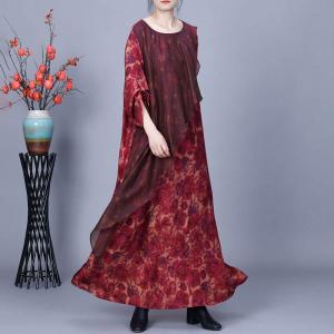 Red Floral Loose Flouncing Prairie Dress