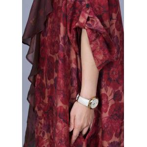 Red Floral Loose Flouncing Prairie Dress