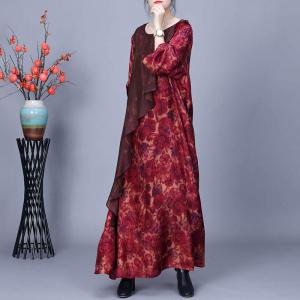 Red Floral Loose Flouncing Prairie Dress