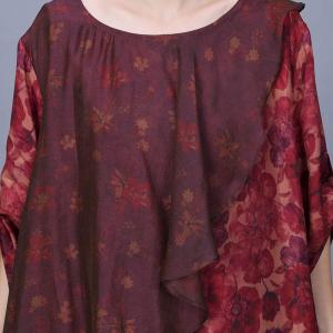 Red Floral Loose Flouncing Prairie Dress