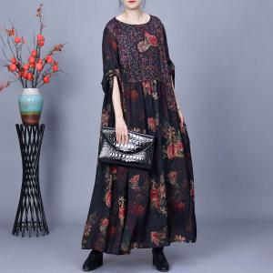 Rose Patchwork Black Modest Winery Dress