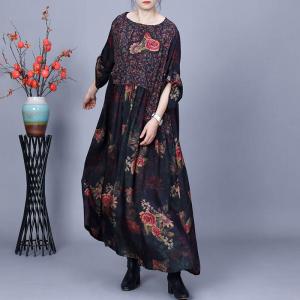 Rose Patchwork Black Modest Winery Dress