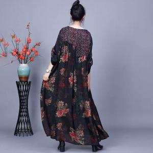 Rose Patchwork Black Modest Winery Dress