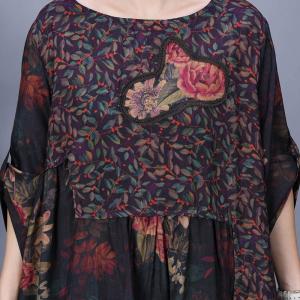 Rose Patchwork Black Modest Winery Dress