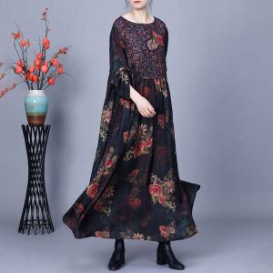 Rose Patchwork Black Modest Winery Dress