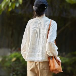 Classic Beige Linen Peasant Blouse