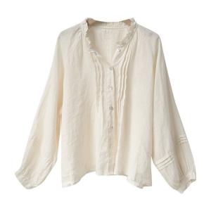 Classic Beige Linen Peasant Blouse