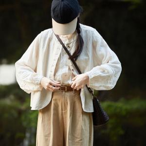 Classic Beige Linen Peasant Blouse