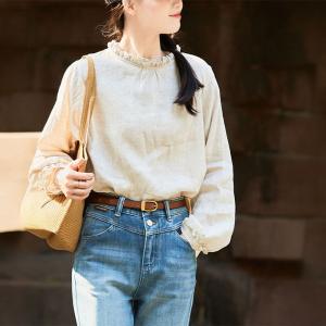 Stand Collar Oversized Linen Blouse for Women