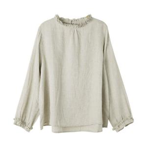 Stand Collar Oversized Linen Blouse for Women