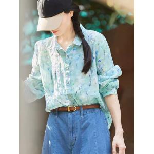 Lake Blue Linen Floral Winery Shirt