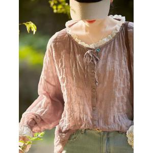 Lace Collar Spring Cotton Peasant Blouse