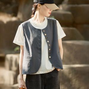 Modern Chic Button Fly Cotton Linen Waistcoat