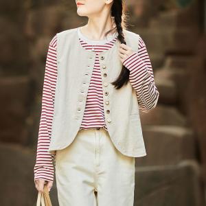 Modern Chic Button Fly Cotton Linen Waistcoat