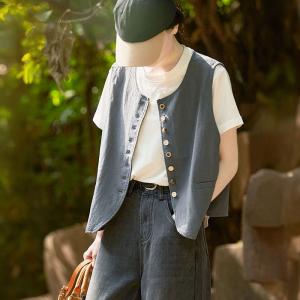 Modern Chic Button Fly Cotton Linen Waistcoat