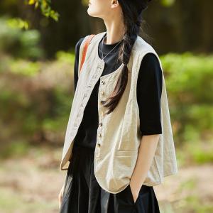 Modern Chic Button Fly Cotton Linen Waistcoat