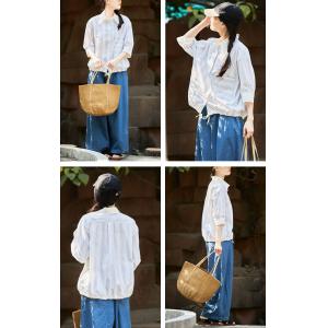Polo Neck Cotton Pinstriped Tied Blouse
