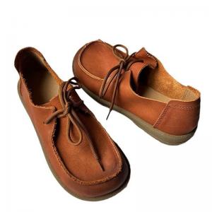 Round Toe Soft Leather Tied Loafers