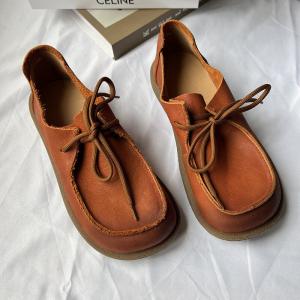 Round Toe Soft Leather Tied Loafers