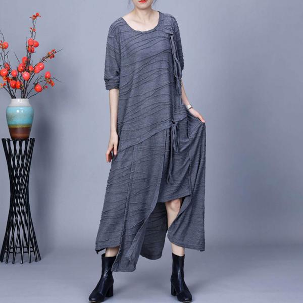 Crew Neck Cotton Fringed Asymmetrical Dress