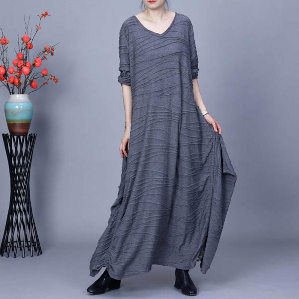 V-Neck Flouncing Cotton Pleated Dress