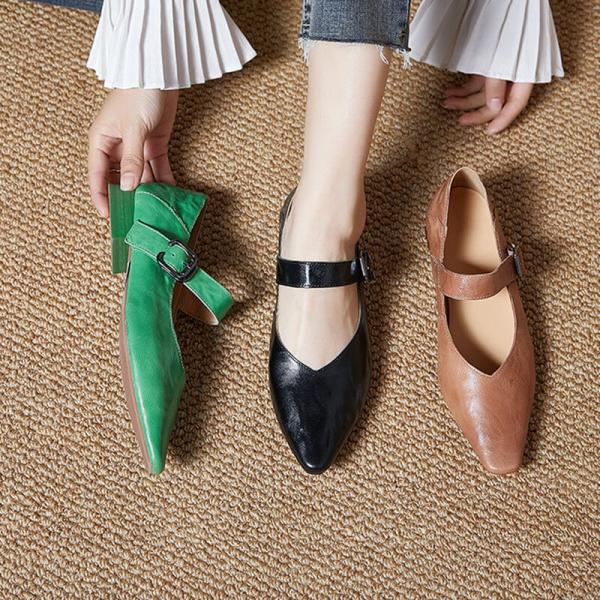 Sheep Skin Pointed Toe Mary Jane Shoes