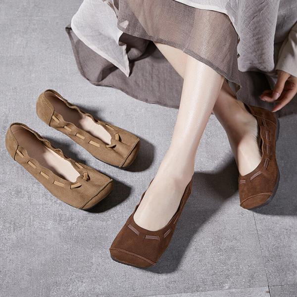 Square Toe Leather Low Heels Cozy Pump Shoes