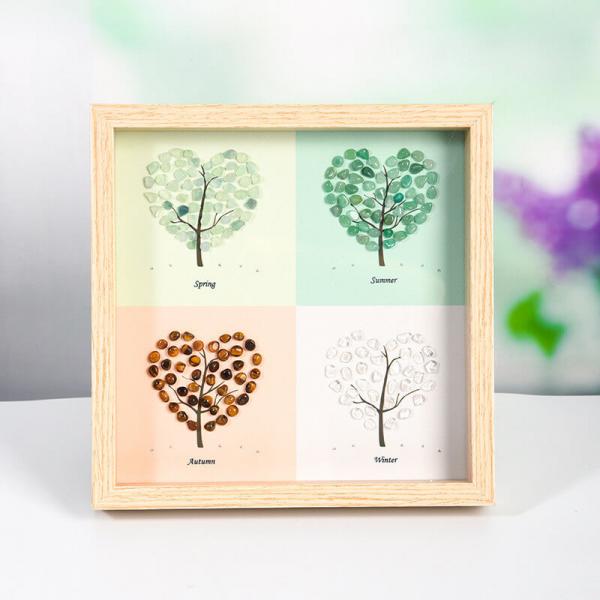 4 Crystal Gemstones Trees Wood-Like Picture Frame Decor