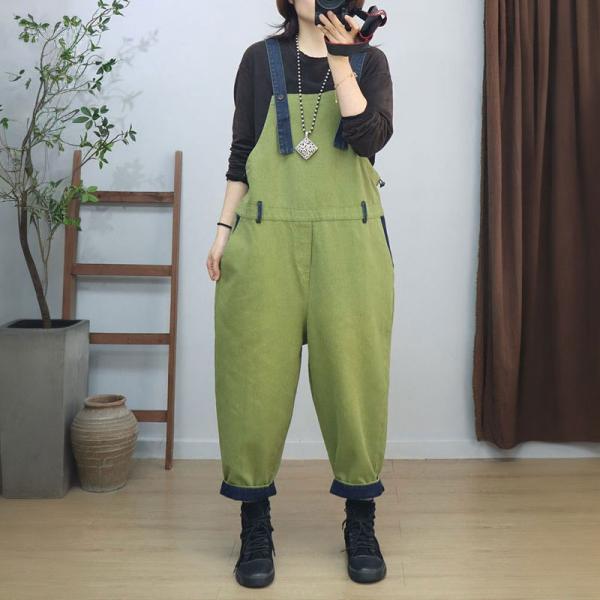 High Waist Loose Cotton Plain Bib Overalls