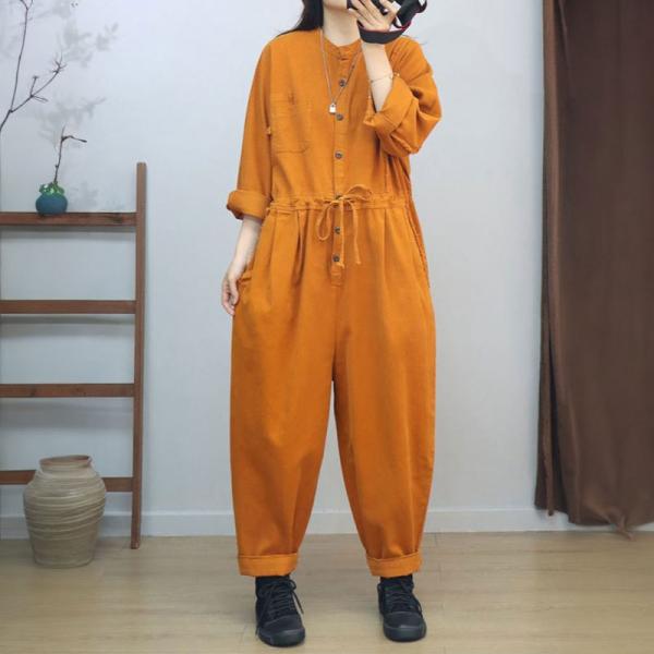 Drawstring Waist Long Sleeves Fringed Jumpsuits