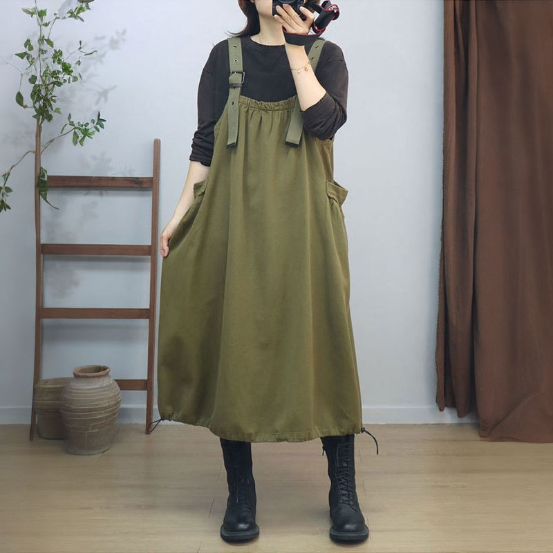 Street 100% Cotton Sleeveless Square Collar Solid Color Khaki Army Green Black 90s comfy petite oversized buykud