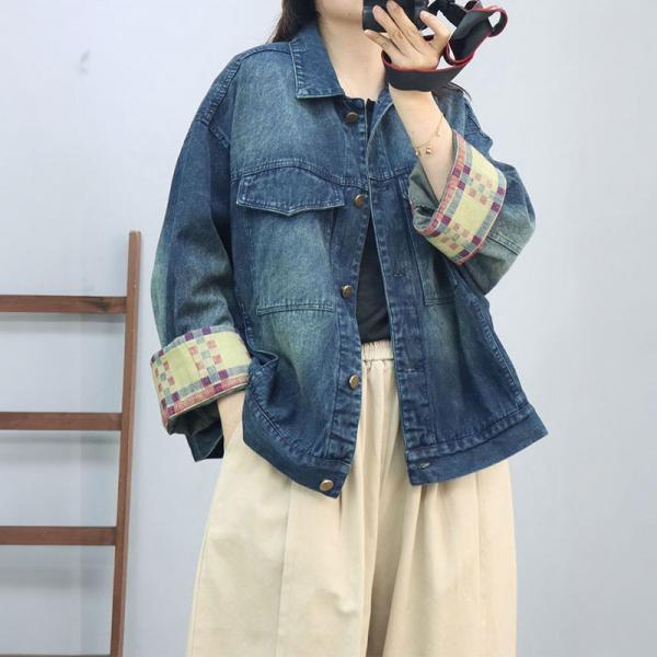 Random Pattern Flap Pocket Oversized Denim Jacket