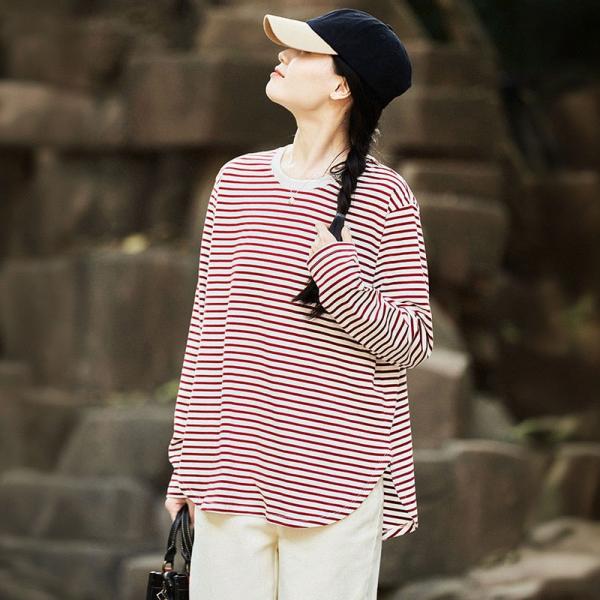 Women Long Sleeves Classic Striped Tee