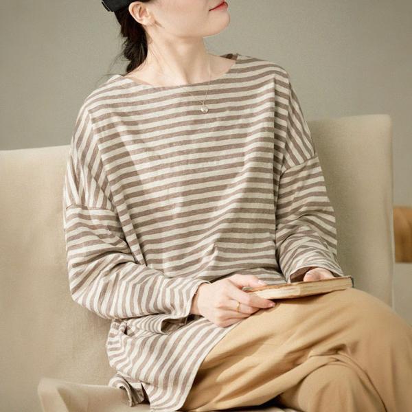 Coffee Striped Oversized Pullover Tee