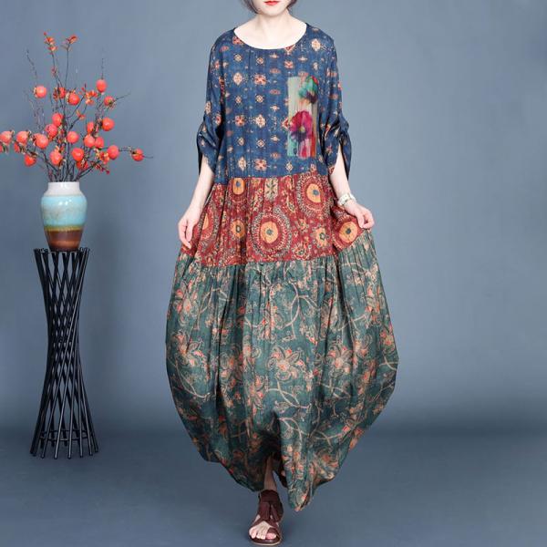 Loose-Fit Totem Printed Silky Tiered Dress