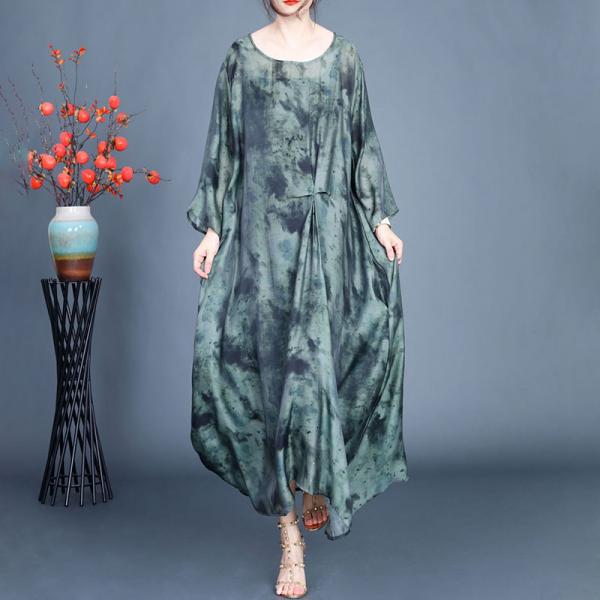 Ink and Wash Crew Neck Silk Linen Winery Dress