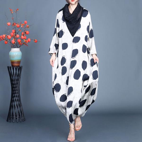 Heap Collar Polka Dot White Cocoon Dress